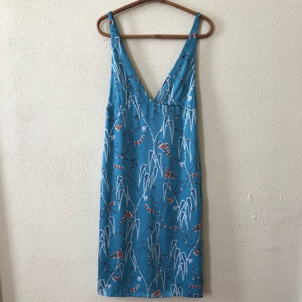 Zara Deep V Silk Patterned Midi Dress XS